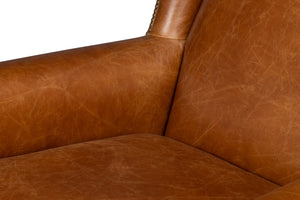 Sarreid London Dry Accent Chair In Cuba Brown Leather With Elegant Gold Nailhead Trim For Stylish Interiors Brown  54095