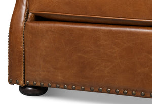 Sarreid London Dry Accent Chair In Cuba Brown Leather With Elegant Gold Nailhead Trim For Stylish Interiors Brown  54095