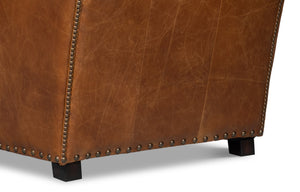 Sarreid London Dry Accent Chair In Cuba Brown Leather With Elegant Gold Nailhead Trim For Stylish Interiors Brown  54095