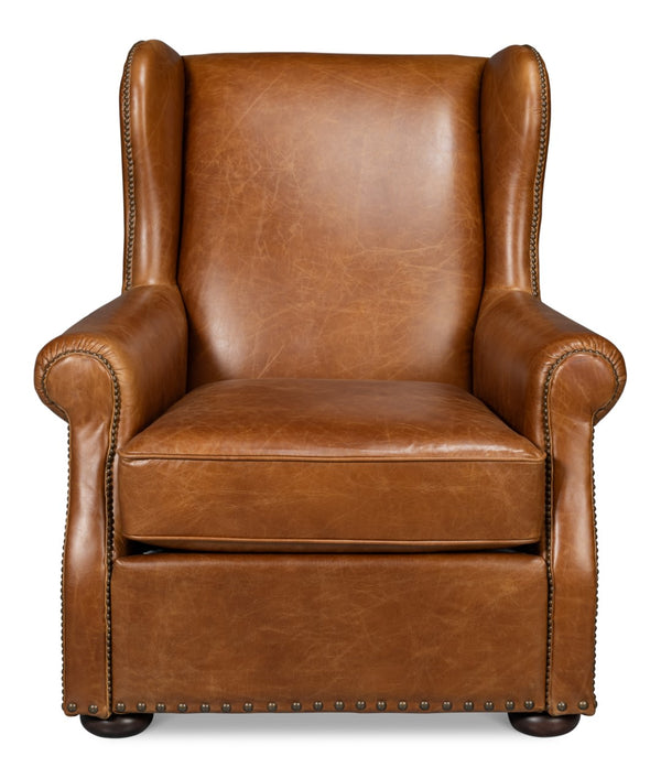 Sarreid London Dry Accent Chair In Cuba Brown Leather With Elegant Gold Nailhead Trim For Stylish Interiors Brown  54095