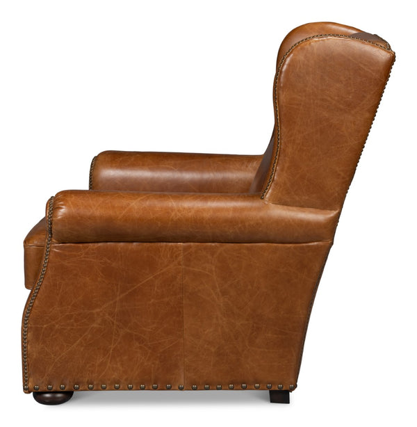 Sarreid London Dry Accent Chair In Cuba Brown Leather With Elegant Gold Nailhead Trim For Stylish Interiors Brown  54095