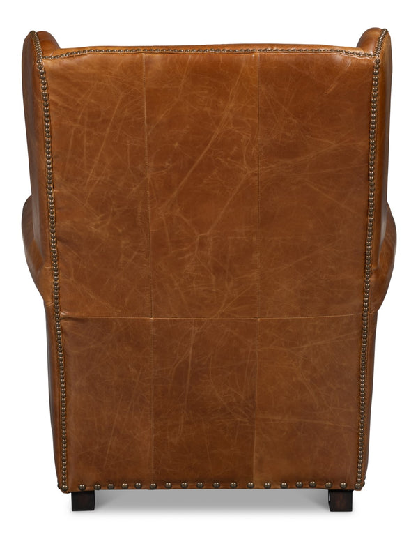 Sarreid London Dry Accent Chair In Cuba Brown Leather With Elegant Gold Nailhead Trim For Stylish Interiors Brown  54095