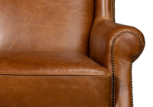 Sarreid London Dry Accent Chair In Cuba Brown Leather With Elegant Gold Nailhead Trim For Stylish Interiors Brown  54095