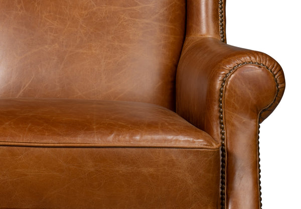 Sarreid London Dry Accent Chair In Cuba Brown Leather With Elegant Gold Nailhead Trim For Stylish Interiors Brown  54095