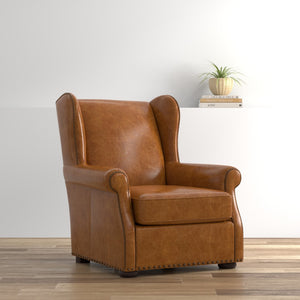 Sarreid London Dry Accent Chair In Cuba Brown Leather With Elegant Gold Nailhead Trim For Stylish Interiors Brown  54095