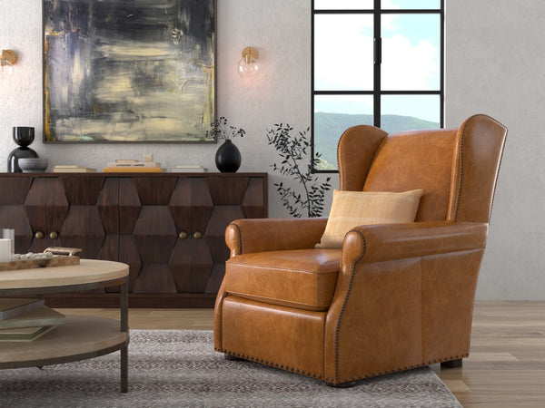 Sarreid London Dry Accent Chair In Cuba Brown Leather With Elegant Gold Nailhead Trim For Stylish Interiors Brown  54095