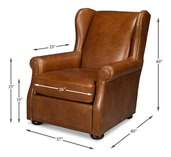 Sarreid London Dry Accent Chair In Cuba Brown Leather With Elegant Gold Nailhead Trim For Stylish Interiors Brown  54095