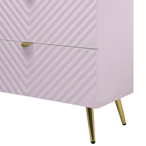 English Elm Gaines High Gloss Chest with Wave Pattern Design, Metal Legs, 5 Drawers, Durable Composite MDF Storage Light Pink 27 L x 19 W x 5 H B2726S00506