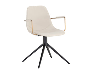 Sunpan Cassius Swivel Dining Armchair - Modern Elegance with Brushed Gold Accents and Stylish Comfort Dillon Cream