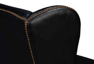 Sarreid London Dry Accent Chair In Onyx Black Leather With Elegant Gold Nailhead Trim For Chic Decor Black  54097