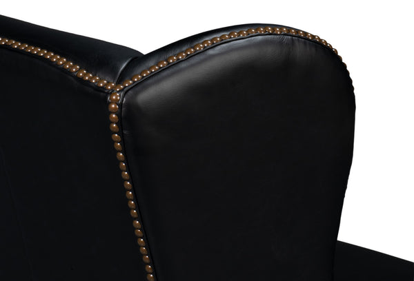 Sarreid London Dry Accent Chair In Onyx Black Leather With Elegant Gold Nailhead Trim For Chic Decor Black  54097