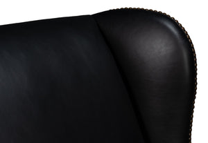 Sarreid London Dry Accent Chair In Onyx Black Leather With Elegant Gold Nailhead Trim For Chic Decor Black  54097