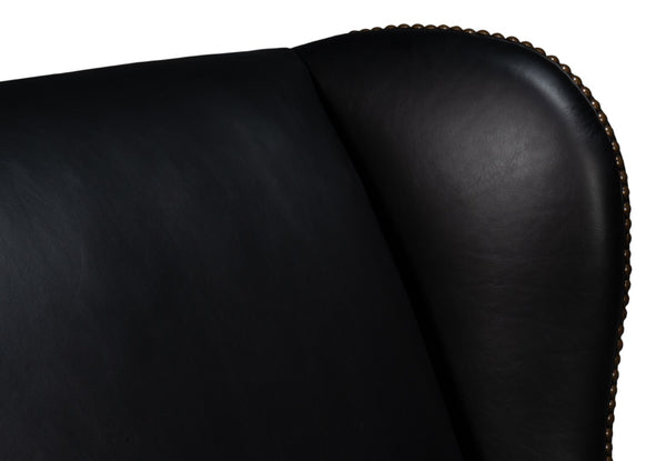 Sarreid London Dry Accent Chair In Onyx Black Leather With Elegant Gold Nailhead Trim For Chic Decor Black  54097