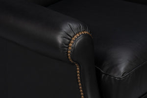 Sarreid London Dry Accent Chair In Onyx Black Leather With Elegant Gold Nailhead Trim For Chic Decor Black  54097