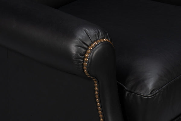 Sarreid London Dry Accent Chair In Onyx Black Leather With Elegant Gold Nailhead Trim For Chic Decor Black  54097