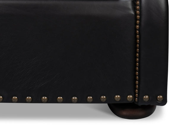 Sarreid London Dry Accent Chair In Onyx Black Leather With Elegant Gold Nailhead Trim For Chic Decor Black  54097