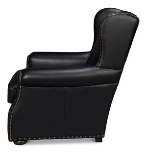 Sarreid London Dry Accent Chair In Onyx Black Leather With Elegant Gold Nailhead Trim For Chic Decor Black  54097