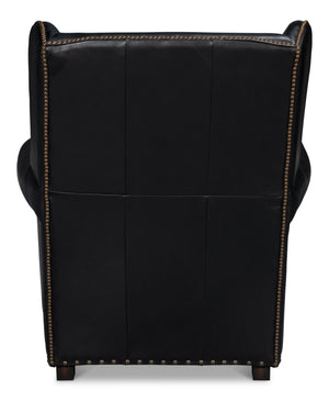 Sarreid London Dry Accent Chair In Onyx Black Leather With Elegant Gold Nailhead Trim For Chic Decor Black  54097