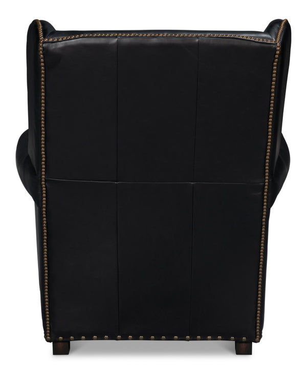Sarreid London Dry Accent Chair In Onyx Black Leather With Elegant Gold Nailhead Trim For Chic Decor Black  54097