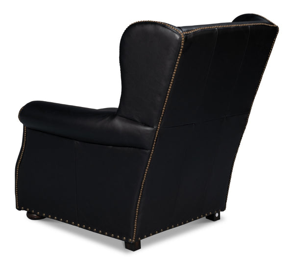 Sarreid London Dry Accent Chair In Onyx Black Leather With Elegant Gold Nailhead Trim For Chic Decor Black  54097