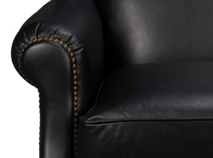 Sarreid London Dry Accent Chair In Onyx Black Leather With Elegant Gold Nailhead Trim For Chic Decor Black  54097