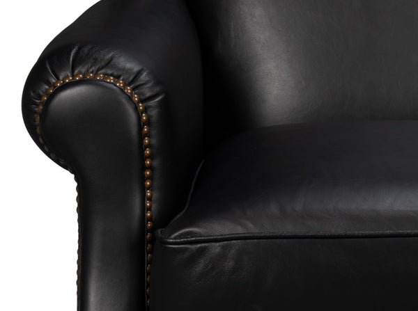 Sarreid London Dry Accent Chair In Onyx Black Leather With Elegant Gold Nailhead Trim For Chic Decor Black  54097