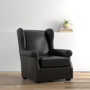 Sarreid London Dry Accent Chair In Onyx Black Leather With Elegant Gold Nailhead Trim For Chic Decor Black  54097