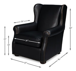 Sarreid London Dry Accent Chair In Onyx Black Leather With Elegant Gold Nailhead Trim For Chic Decor Black  54097