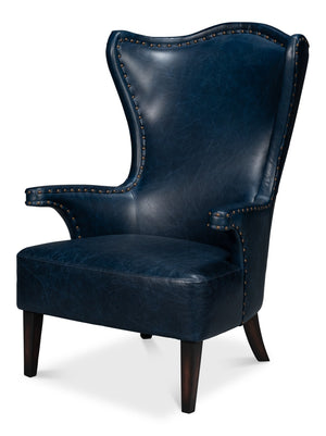 Sarreid Drake Distilled Leather Chair - Elegant Chateau Blue With Antique Brass Nail Heads For Luxury Living Blue  54099