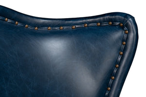 Sarreid Drake Distilled Leather Chair - Elegant Chateau Blue With Antique Brass Nail Heads For Luxury Living Blue  54099