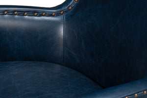 Sarreid Drake Distilled Leather Chair - Elegant Chateau Blue With Antique Brass Nail Heads For Luxury Living Blue  54099