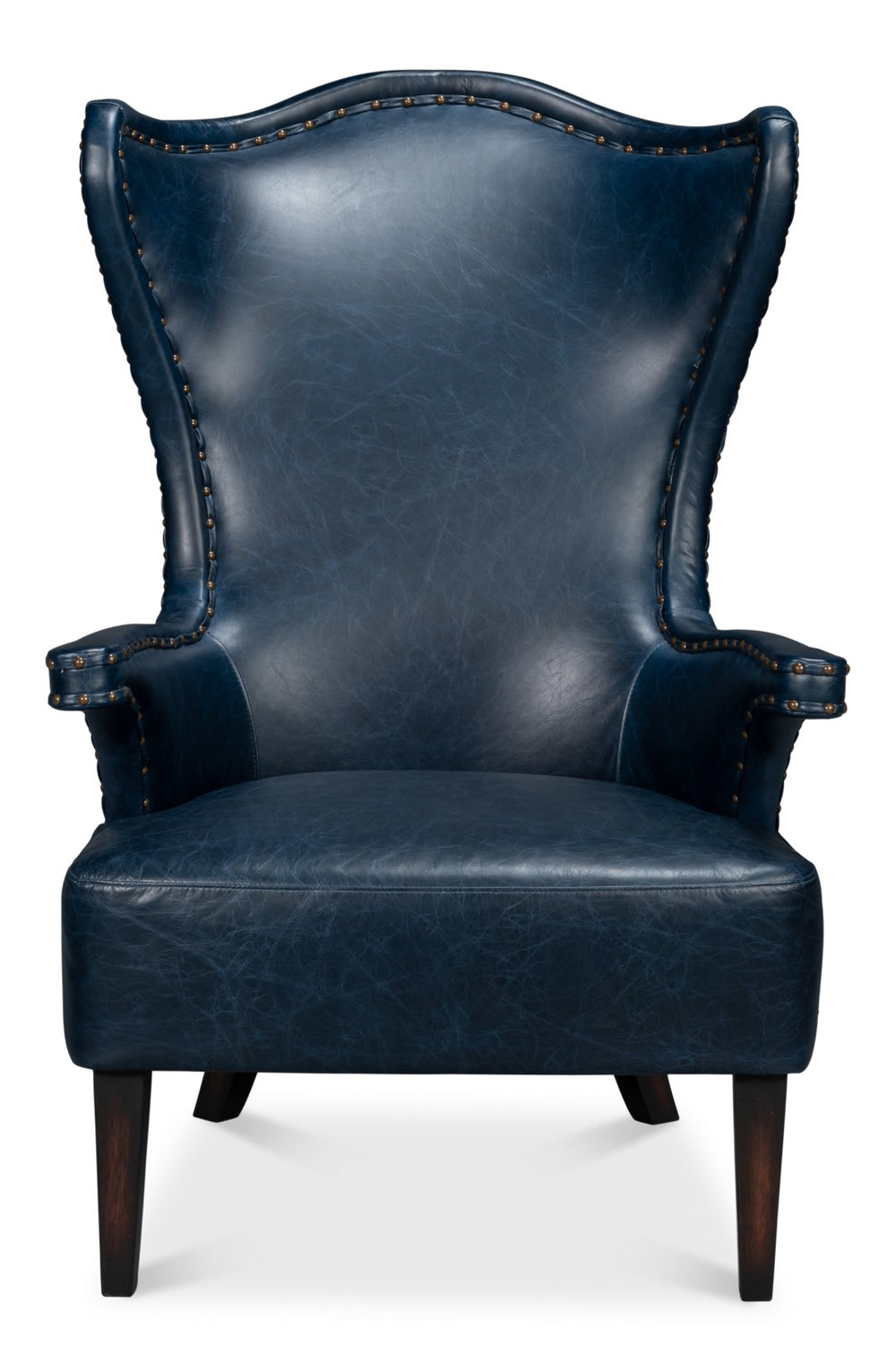 Sarreid Drake Distilled Leather Chair - Elegant Chateau Blue With Antique Brass Nail Heads For Luxury Living Blue  54099