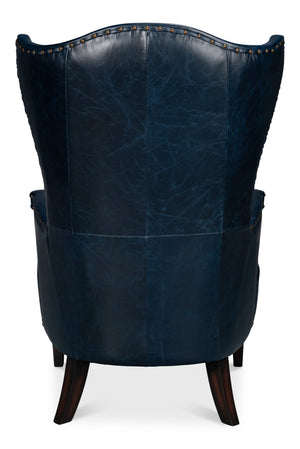 Sarreid Drake Distilled Leather Chair - Elegant Chateau Blue With Antique Brass Nail Heads For Luxury Living Blue  54099