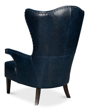 Sarreid Drake Distilled Leather Chair - Elegant Chateau Blue With Antique Brass Nail Heads For Luxury Living Blue  54099