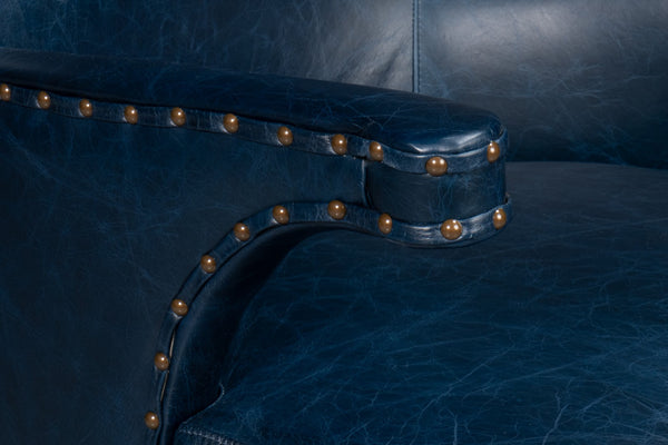 Sarreid Drake Distilled Leather Chair - Elegant Chateau Blue With Antique Brass Nail Heads For Luxury Living Blue  54099