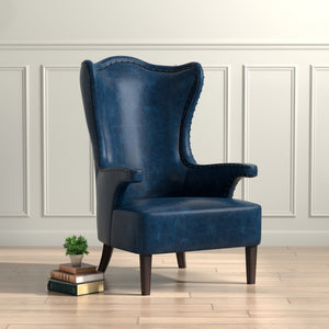 Sarreid Drake Distilled Leather Chair - Elegant Chateau Blue With Antique Brass Nail Heads For Luxury Living Blue  54099