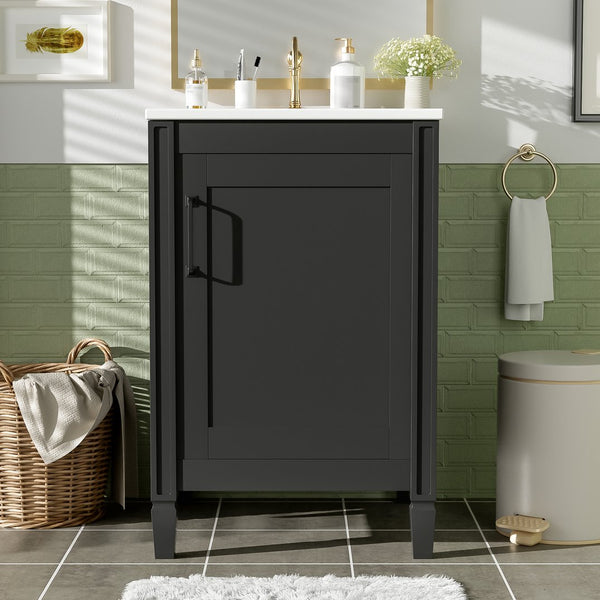English Elm 20" Black Bathroom Vanity with Ceramic Sink, Soft-Close Door, U-Shaped Adjustable Shelf & Door Racks N729P299364B