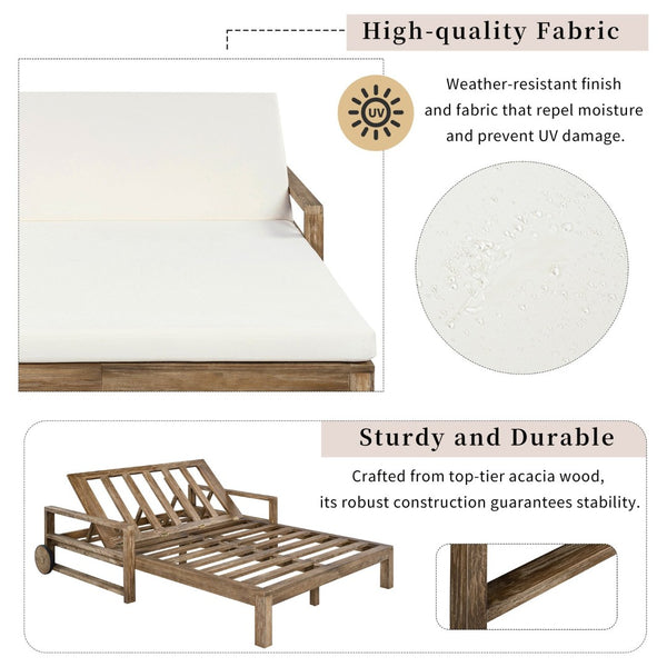 English Elm Trexm Solid Acacia Outdoor Daybed Farmhouse Slatted Frame with Adjustable Backrest TM000011AAA