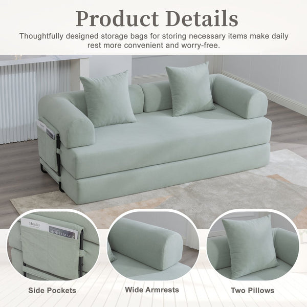 English Elm UNITED modular foldable sofa with metal frame, corduroy upholstery, side pocket & quick assembly convenience Mint Blue W1568P375643
