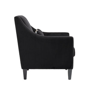 English Elm COOLMORE Modern Accent Chair with Plush Corduroy Upholstery, Solid Wood Frame and Two Pillows Black W395P195364