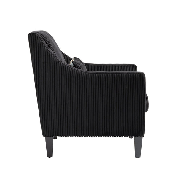 English Elm COOLMORE Modern Accent Chair with Plush Corduroy Upholstery, Solid Wood Frame and Two Pillows Black W395P195364