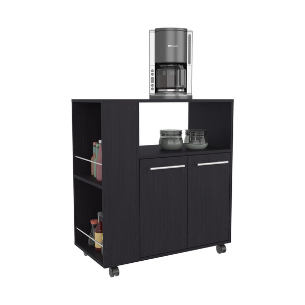 English Elm FM Linden Kitchen Cart with Microwave Shelf, Open Storage, Two-Door Cabinet on Casters for Space-Saving Organization Wenge 35 L x 18 W x 6 H B128P283299