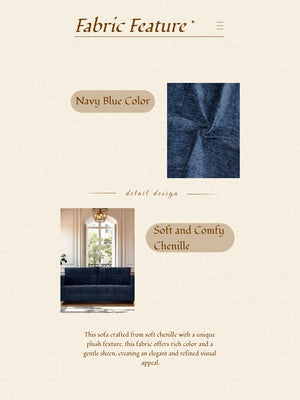 English Elm FX-P54-RB Modern Chenille 3-Seater Sofa with Wide Arms, Tufted Box Stitching & Stainless Legs for Durable Comfort Retro Blue W576S00170