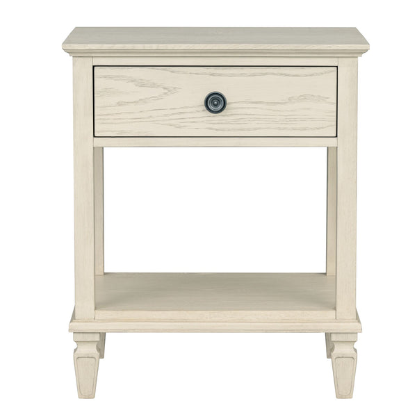 English Elm Victoria Aged Oak Nightstand with Solid Wood Legs, Wire-Brushed Veneer, Drawer & Open Shelf Cream 27 L x 22.75 W x 27.63 H B035P341165