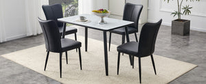 English Elm Table and Chair Set Modern Marble Glass Top with Black Metal Legs Pu Dining Chairs W1151S04659