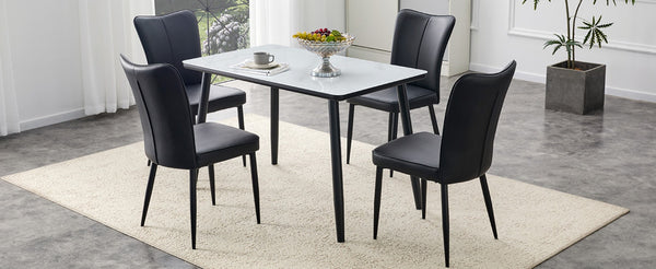 English Elm Table and Chair Set Modern Marble Glass Top with Black Metal Legs Pu Dining Chairs W1151S04659