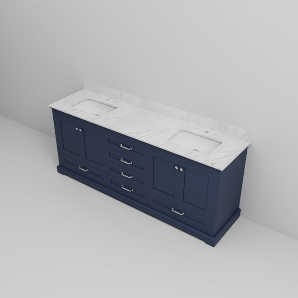 English Elm Navy Blue Double Bath Vanity 80” W X 22” D, Carrara Marble Countertop, Soft-Close Drawers & Storage B2731P258275