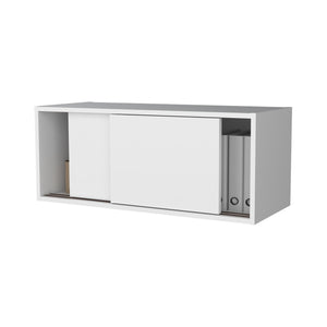 English Elm Anegam Floating Cabinet with Sliding Door for Small Spaces — Sleek Wall-Mounted Storage Solution, 31.9" W White 34 L x 14.2 W x 3.5 H B128P244997