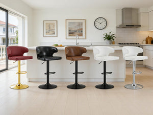 English Elm Modern Oil-wax Upholstered Swivel Barstools with Ergonomic High Back for Kitchen Islands Black White W2920P419850