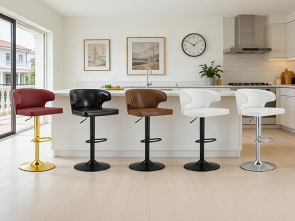 English Elm Modern Oil Wax Upholstered Swivel Barstool Set with Lumbar Support and Chrome Base Black White W2920S00132